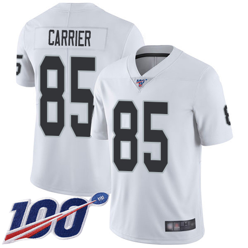 Men Oakland Raiders Limited White Derek Carrier Road Jersey NFL Football #85 100th Season Vapor Jersey